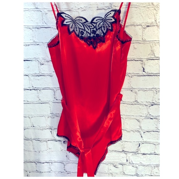 Vintage red lace-trimmed teddy
